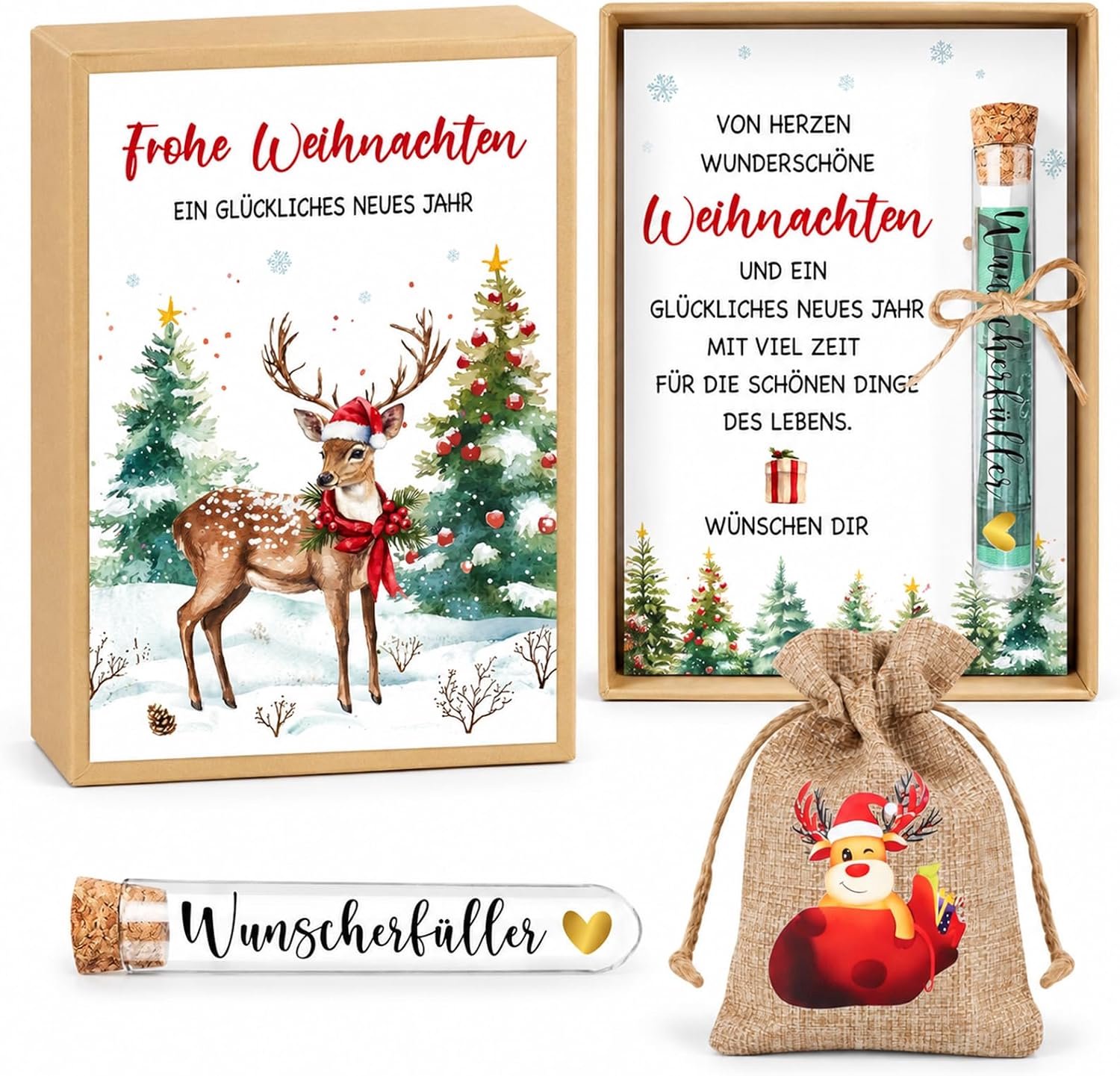 kerstcadeaudoos met geldcadeau, kaart en tasje set.