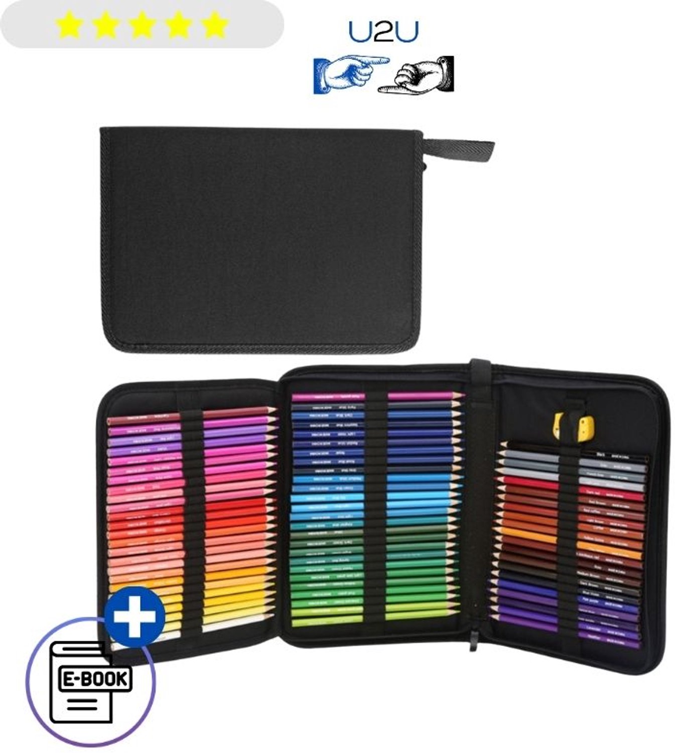 72 Aquarelpotloden in Etui – 72 Houten Kleurpotloden voor Tekenen, Schetsen en Kleuren, Waterverf Kleurpotloden met 72 Kleuren, Zwart Etui met Rits, Inclusief Puntenslijper, Professionele Tekenset voor Creatieve Kunstenaars en Hobbyisten Met Ebook