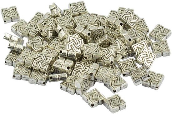100 stuks Keltische knoop vierkante vorm Tibetaanse zilveren losse kralen sieraden bevindingen — afbeelding 2