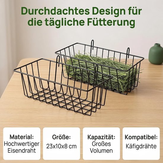 2 stuks metalen hooibak voor konijnen, hangende voederbak 23 × 10 × 8 cm — afbeelding 4