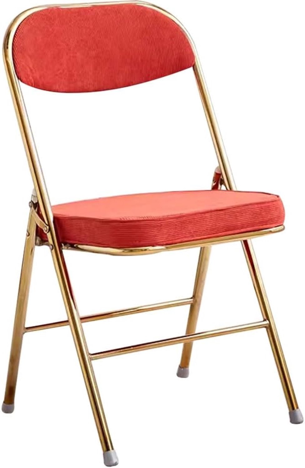 Luxe Draagbare Klapstoel, Opvouwbare Eetkamerstoel Van Corduroy Stof, Comfortabele Woonkamer Ontvangststoel, Indoor Rugleuning Stoel Met Kussen, Draagvermogen 130 Kg(Color:Rot)