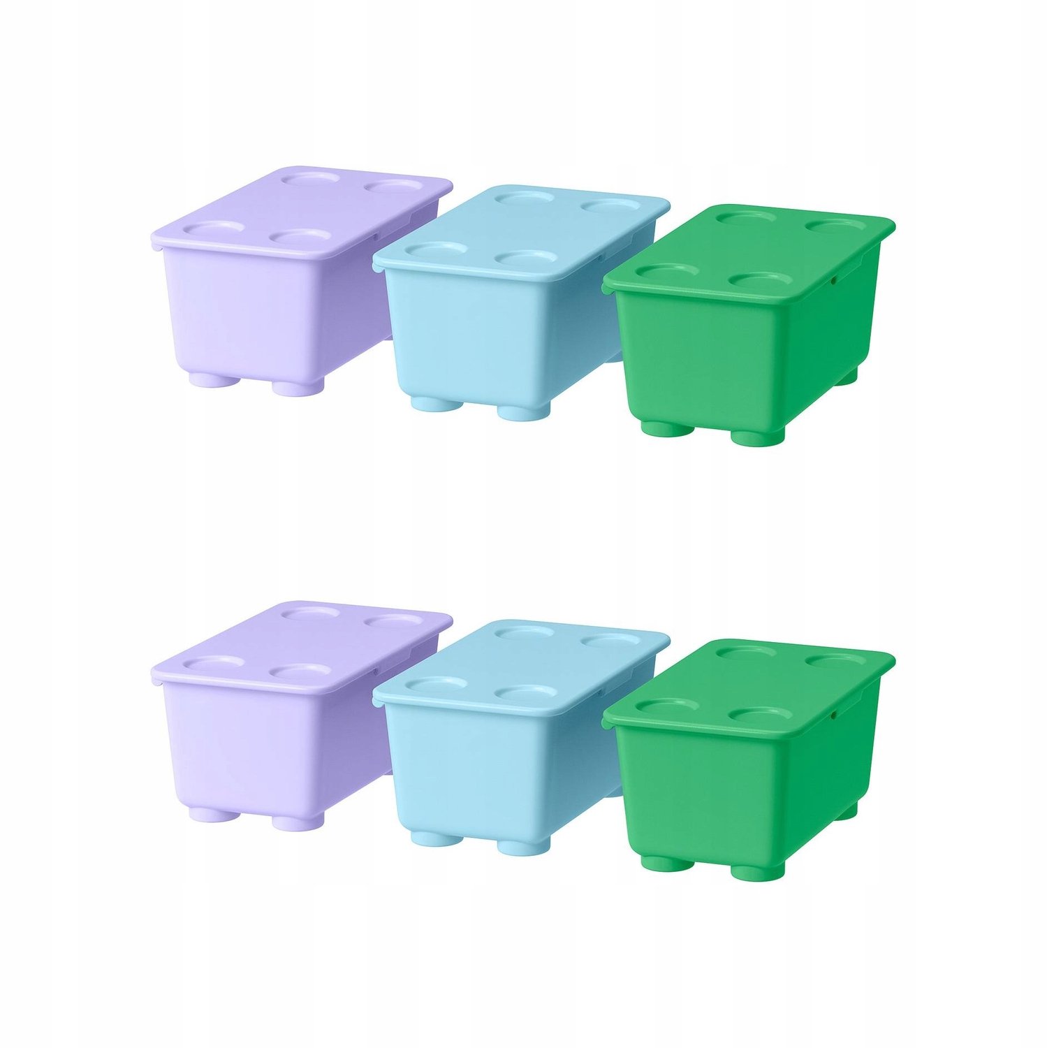 GLIS Opbergdozen met deksel, 2 stuks, groen/lila/blauw, 17x10 cm