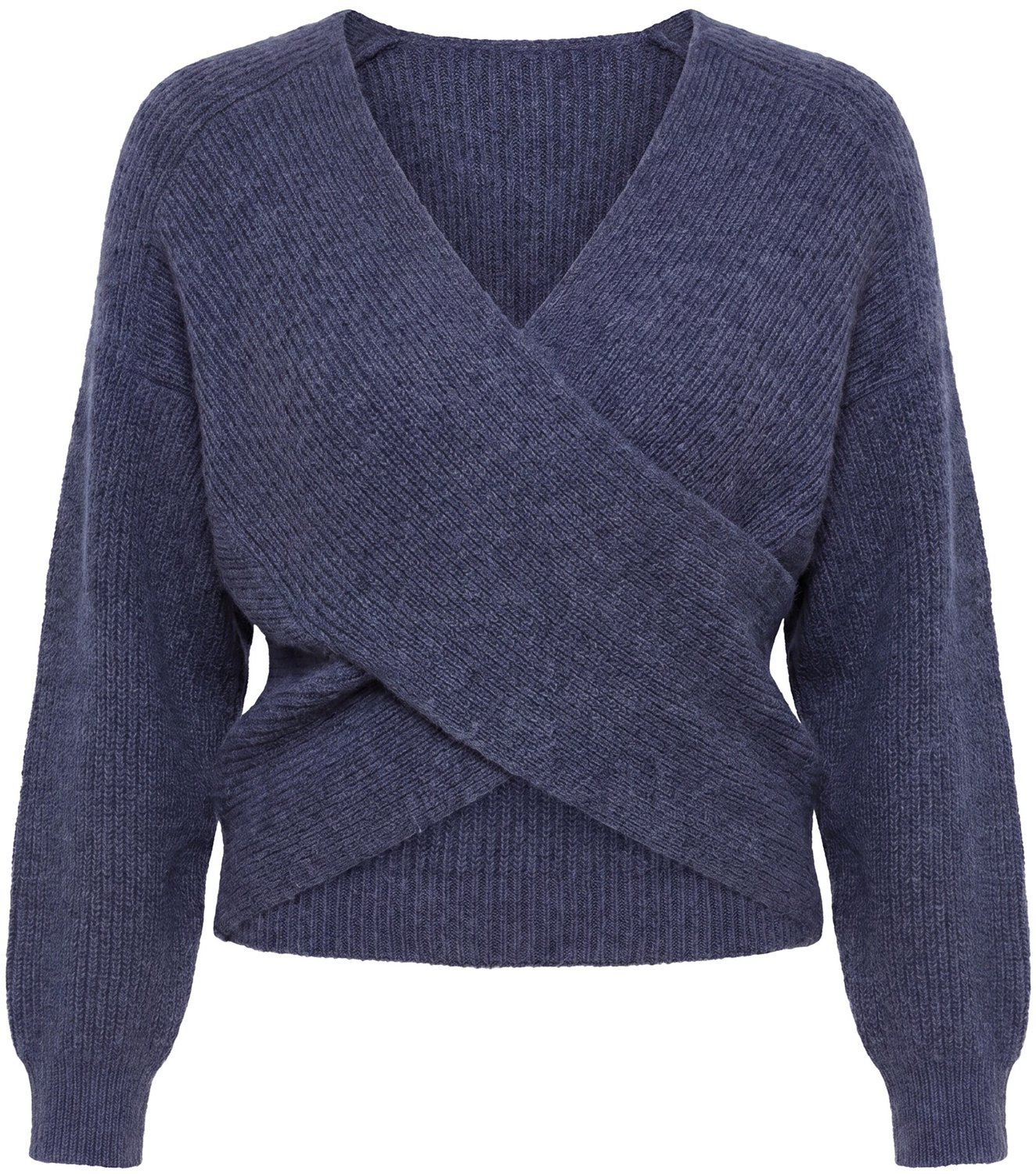 Ulla Popken - Dames - Trui wikkellook V-hals lange mouwen - Marine - Maat 46+