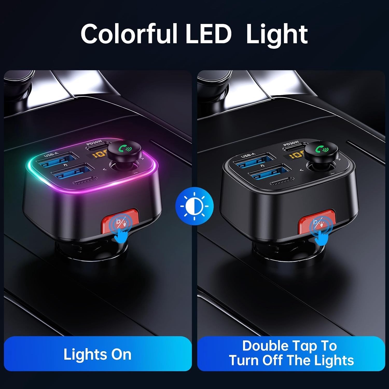 Bluetooth FM Transmitter en Auto Lader met Dubbele USB Poorten, 48W Snelladen en LED Display voor Draadloze Radio Ontvangst en 64GB USB Stick met Lichtschakelaar – foto 2