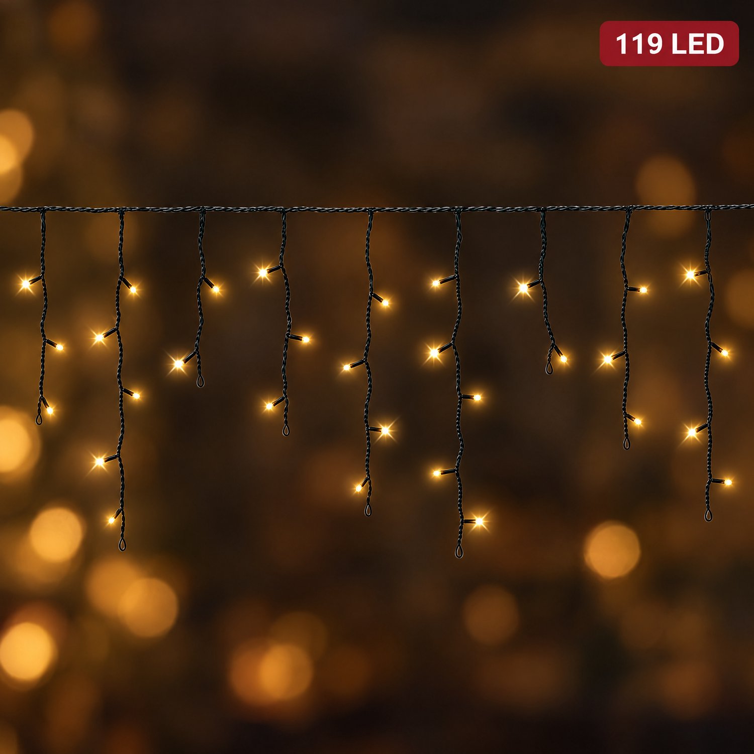 Cheqo® IJspegelverlichting 119 LED - 5 Meter - Warm Wit - Kerstverlichting Buiten - IJspegel Verlichting - Lichtgordijn - Kerstlampjes voor Binnen en Buiten - Dakgootverlichting - Sfeerverlichting - Kerstdecoratie met Timer en 8 Lichtfuncties