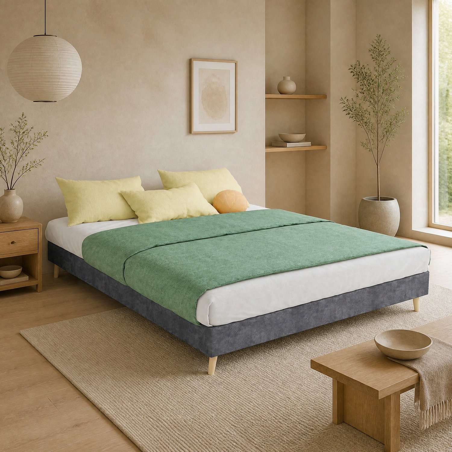 CHICFURN Bedframe 140 x 200 cm - Lattenbodem - Grijs - Zonder hoofdbord