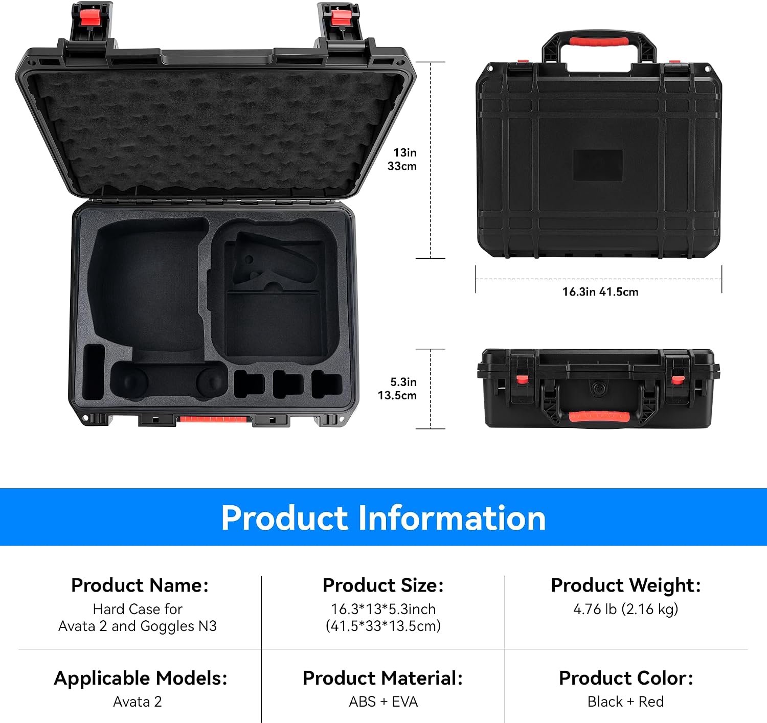 Harde koffer voor DJI Avata 2 Drone/Fly Smart Combo (voor DJI Goggles N3, ALLEEN CASE), waterdichte draagtas voor RC Motion 3, FPV Remote Controller 3 en batterijaccessoires – foto 7