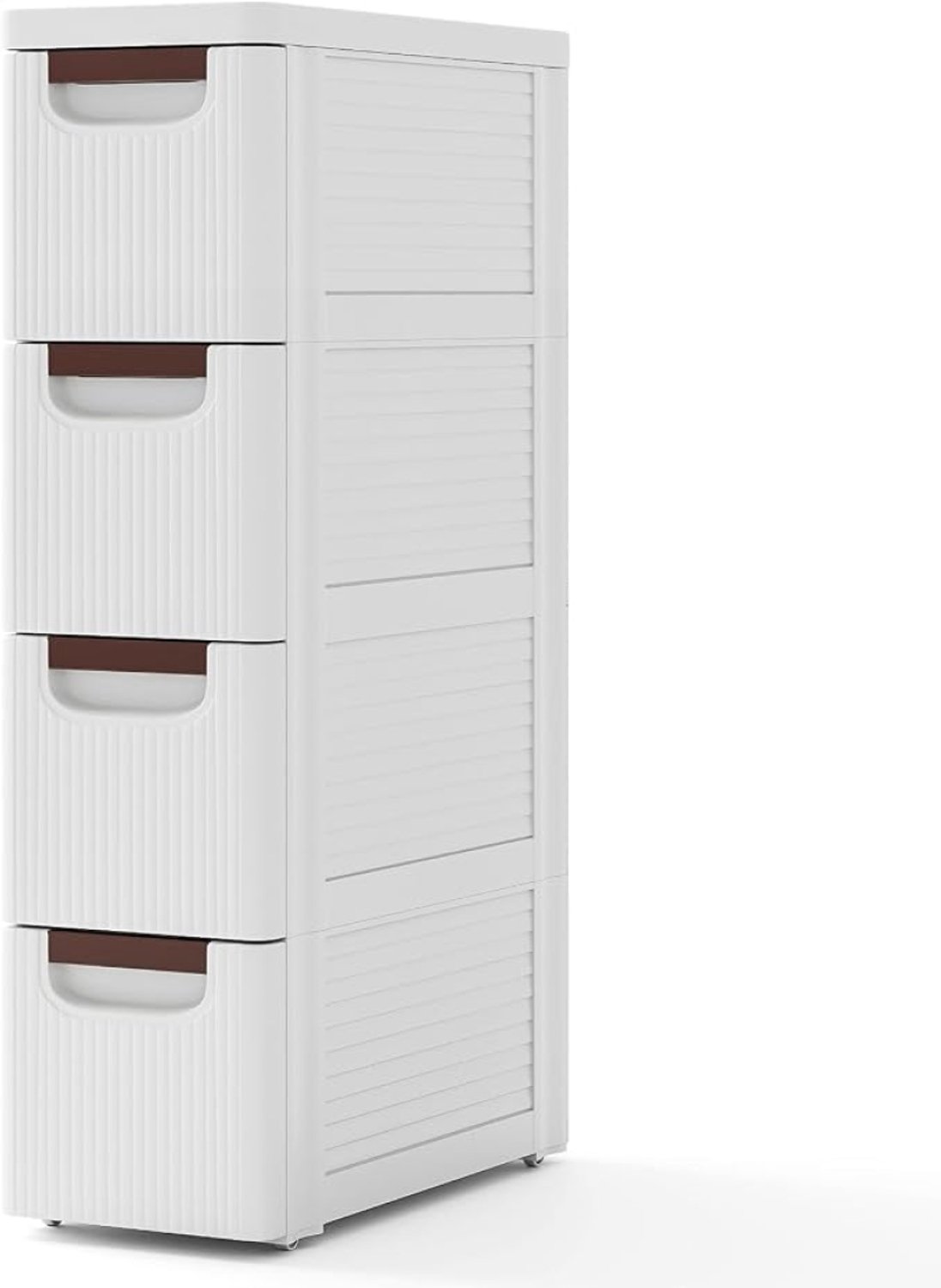 LoShop Nisrek smal met 4 laden en wielen, 42 x 19 x 74 cm, wit