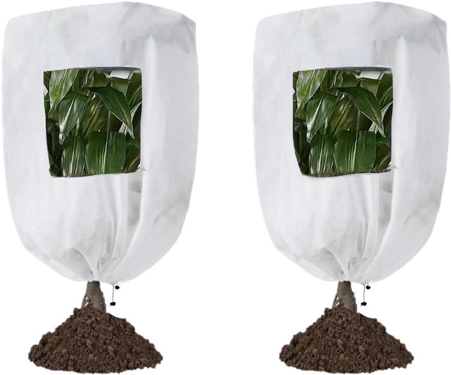 YAGXIG Beschermhoes planten - Planthoes-set van 2 - 47 x 70 inch - tegen vorst- Plantenhoes tegen vorst-UV-doorlatend-Beschermhoes winter boom/plant -Beschermhoes Winter-Met transparant venster-Herbruikbaar-Wit-Geschikt voor buitenplanten