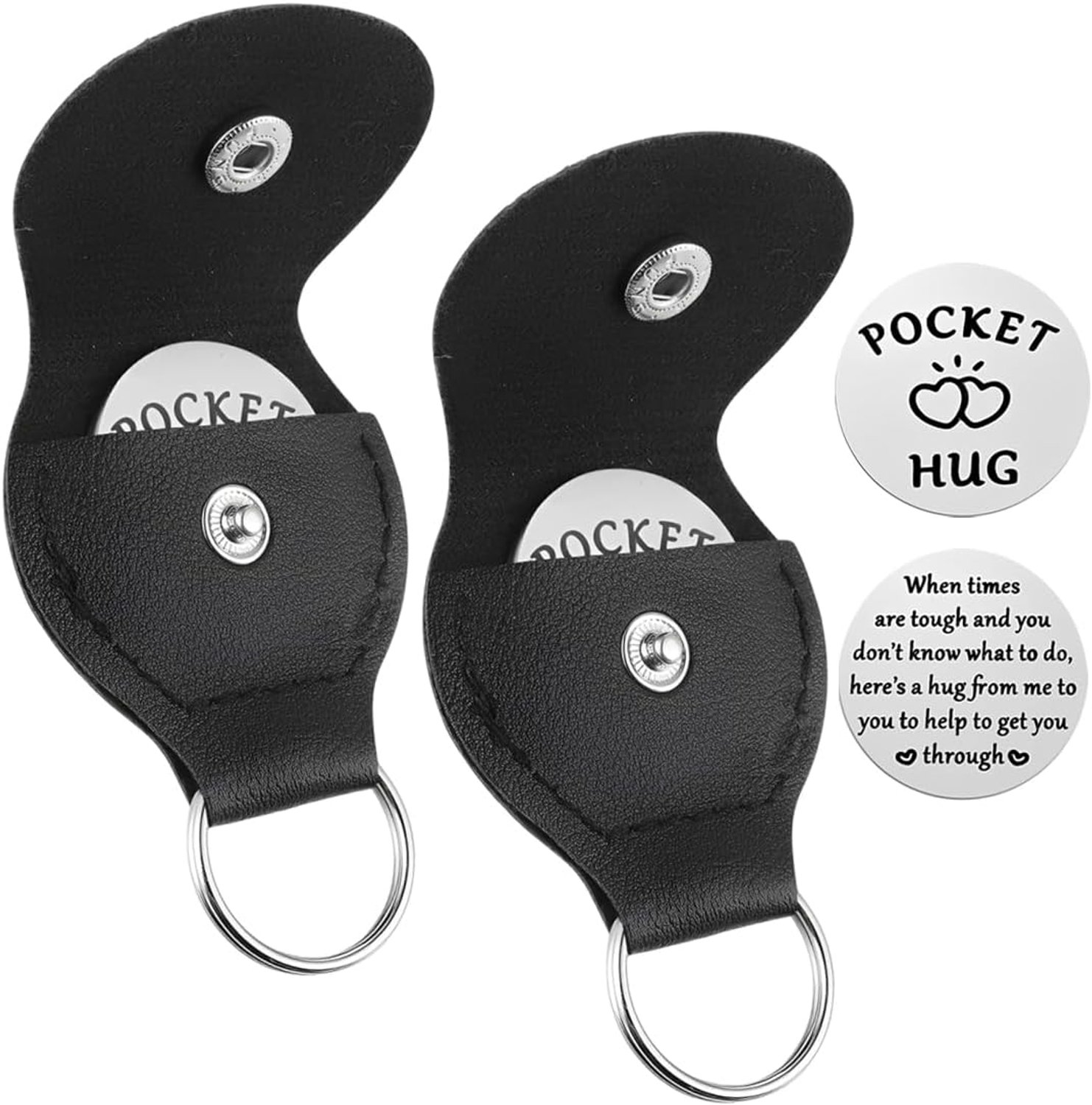 2 stuks Pocket Hug geluksbrenger met zwart lederen etui, bemoedigend cadeau voor examenfeest, afstuderen, verjaardag