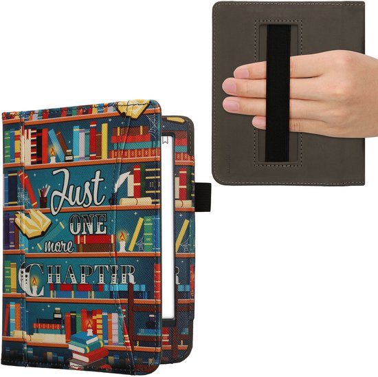 kwmobile flip cover geschikt voor Kobo Clara BW / Colour - Hoes met handgreep en voorvak voor e-reader - Book case in meerkleurig - bibliotheek design — afbeelding 3