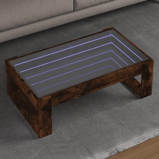 Bijzettafel, smal, kleine bijzettafel, outdoor, salontafel, kleine telefoontafel, salontafel met infinity-led, rookeiken, 90 x 53 x 30 cm, voor woonkamer, slaapkamer, keuken, tuin — afbeelding 3
