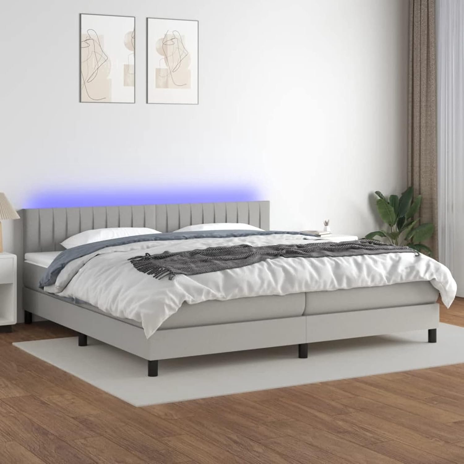 Matras en LED lichtgrijs 200 x 200 cm stoffen bedframe eenpersoonsbed modern tweepersoonsbed bedframe eenpersoonsbed