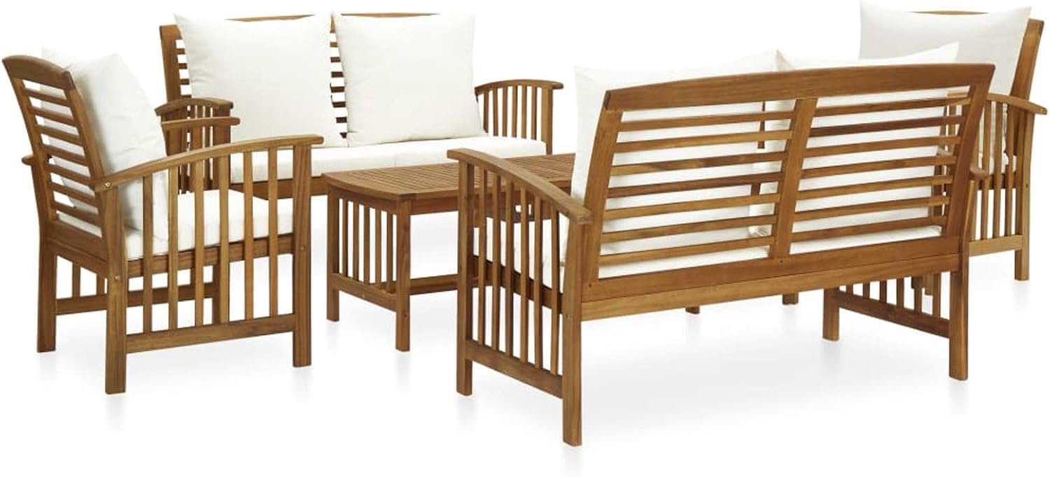 Woonkamer voor tuin, buitenbank, set voor tuin, bank, tuinbank, set voor tuin, 5 stuks met kussens van massief acaciahout, Jq