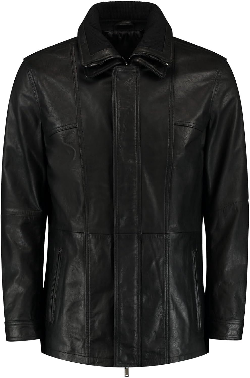 Stevige Leren Parka - Premium Heren Leren Jas in Zwart - Luxe Herenjas met afneembare binnenkraag - Waterdicht - Winddicht - Geen Onderhoud Nodig - Grote Maten