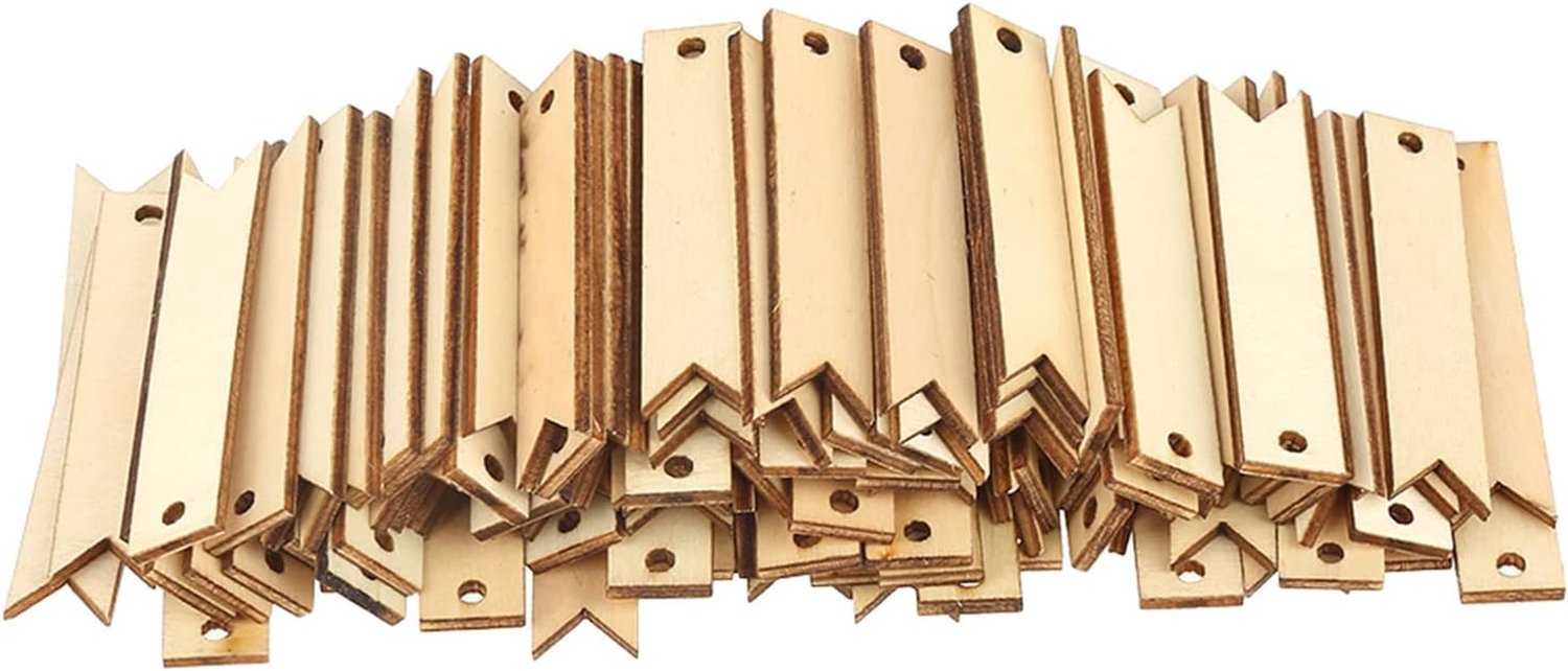 100st houten blanco bladwijzers, blanco houten cadeaulabels etiketten onvoltooide houten hangende tags met gaten voor doe-het-zelf bladwijzers, bruiloft verjaardagsfeestje decoratie