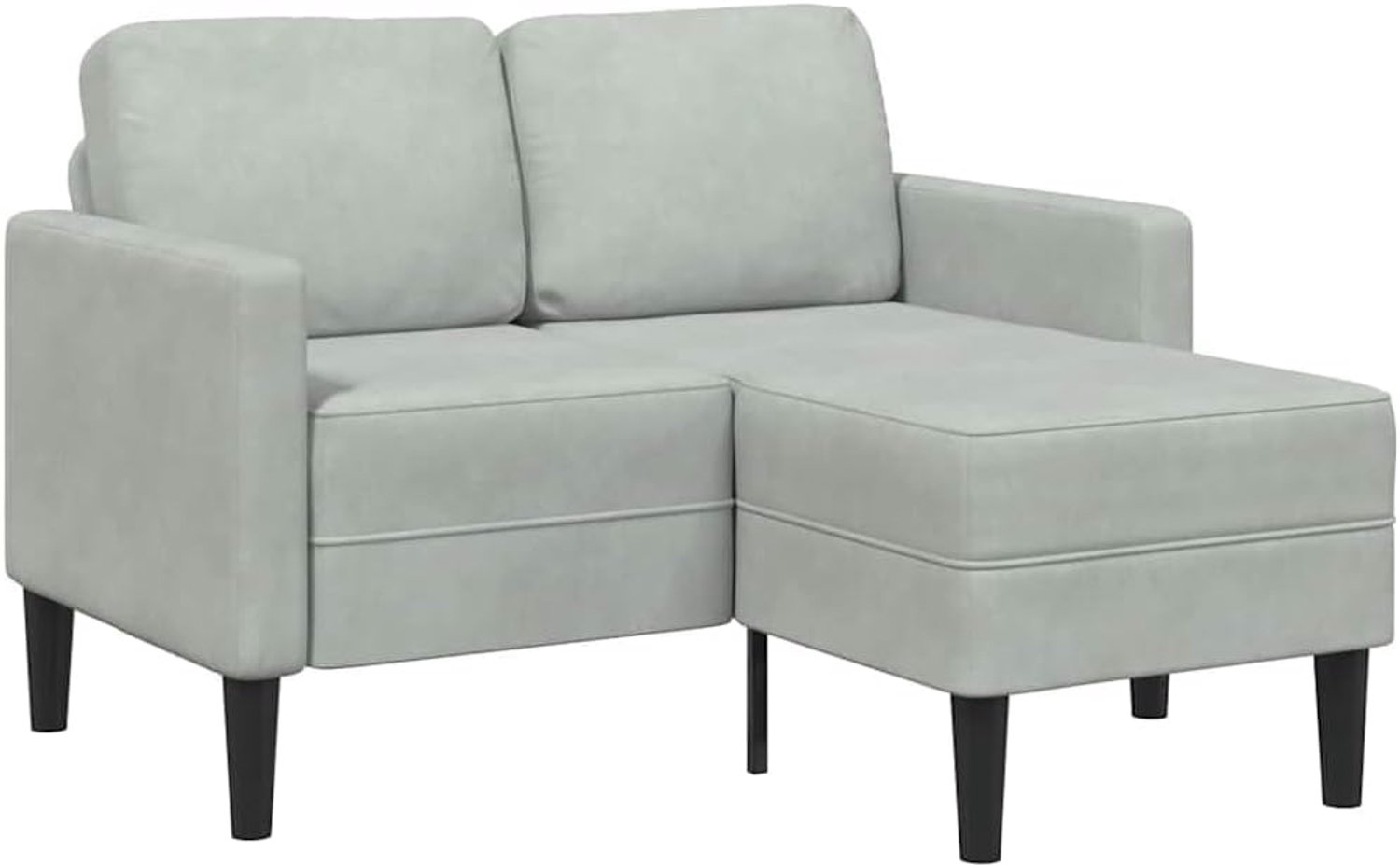 Sofa met chaise longue 125 cm lichtgrijs fluweel 2-zits bekleding set voor woonkamer met robuust metalen houten frame en ruimtebesparend hoekdesign