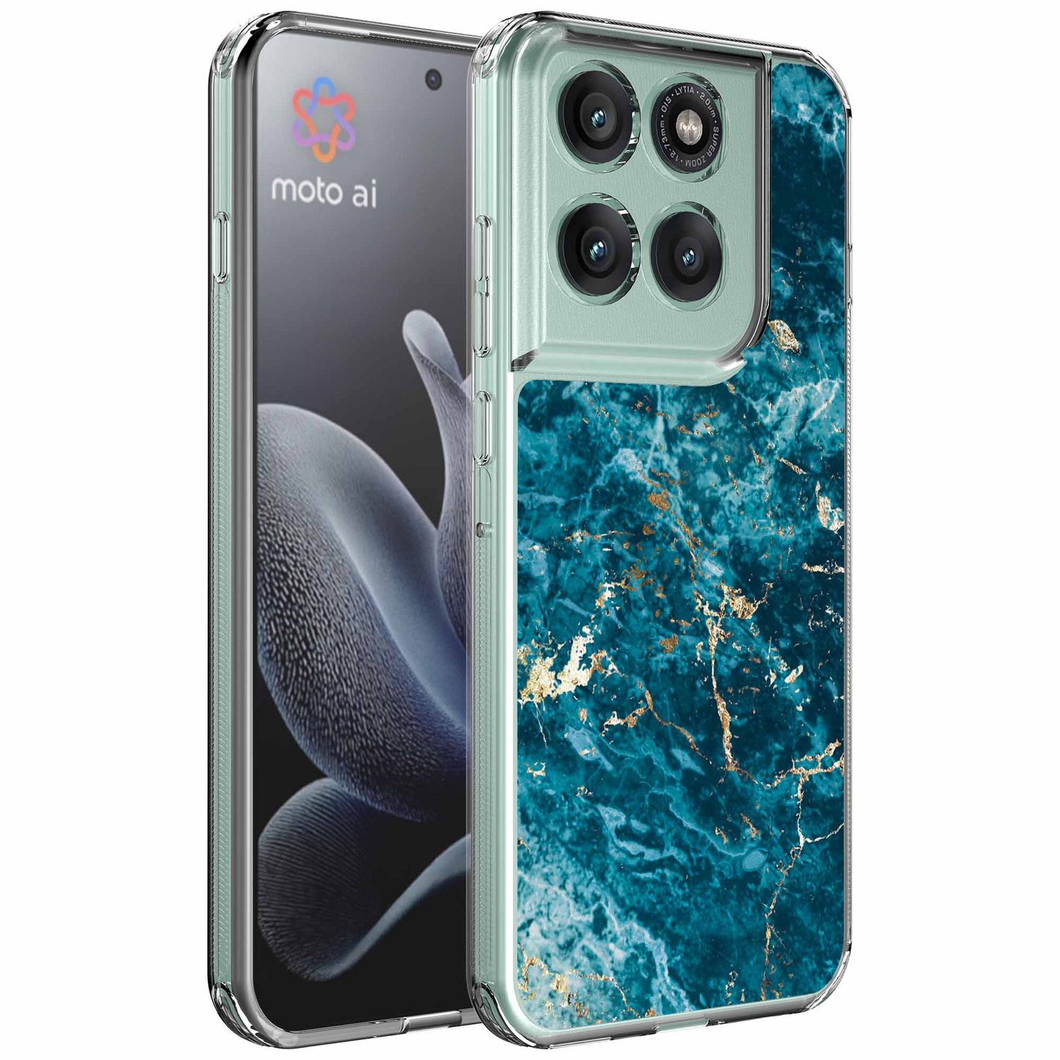 Smartphonica Geschikt voor Motorola Edge 70 Telefoonhoesje met Blauw Goud Marmer opdruk - Draadloos op te laden - Shockproof Siliconen TPU Strong Case - Sterk Schokbestendig Telefoonhoesje geschikt voor Motorola Edge 70