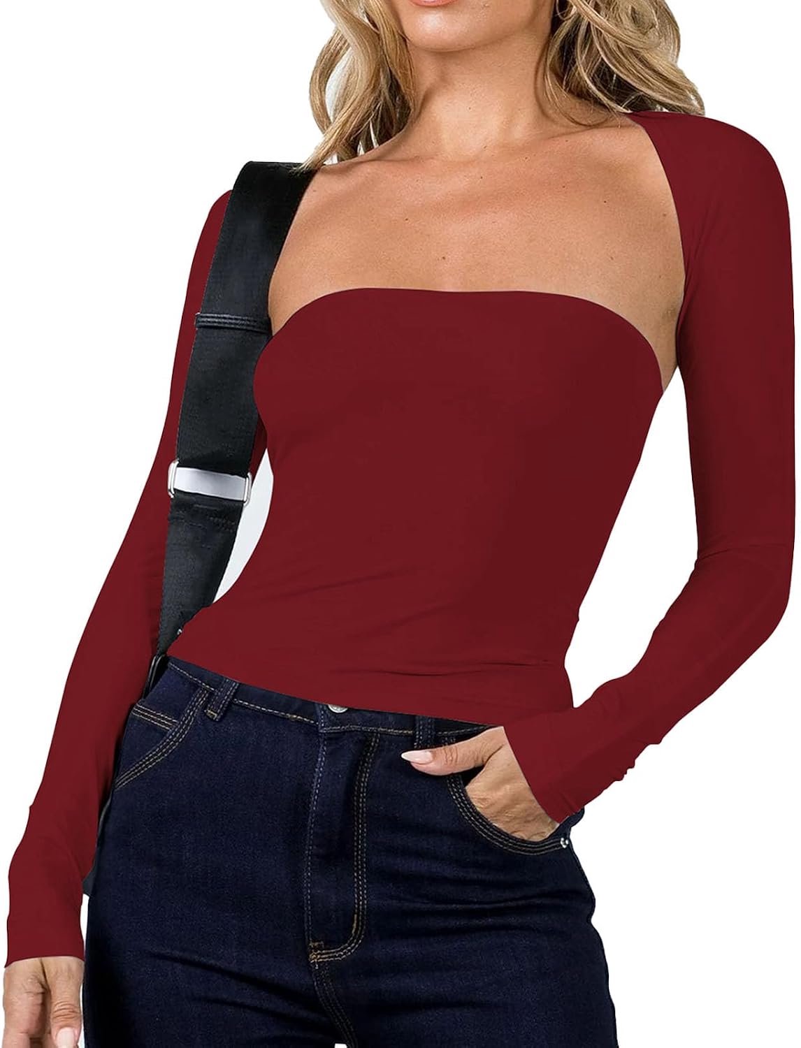 2-delige schoudervrije bovenstukset, smalle snit blouse voor avond, verjaardag, kantoor, 80% nylon, 20% polyurethaan