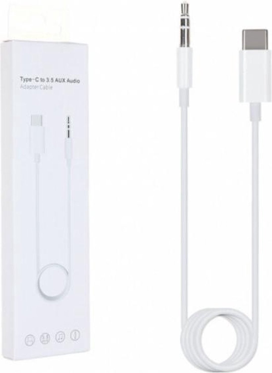 Ulanax - USB-C Male naar 3,5mm Jack AUX Audio Male - 1 Meter - Adapter Kabel - Wit/Zilver