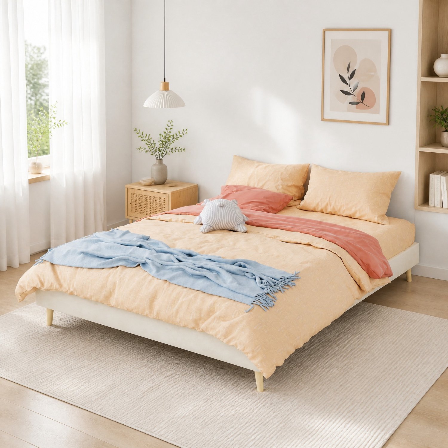 CHICFURN Gestoffeerd bedframe 160 x 200 cm - Beige - Zonder hoofdbord en matras