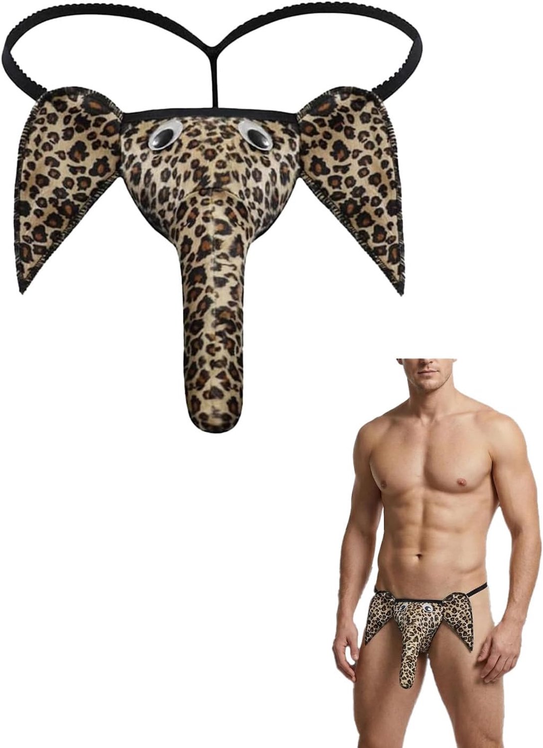 olifant, luipaard, 1 stuk, eenheidsmaat, sexy string met prominente trompetzak, U-bulge, ondeugende lingerie en origineel humoristisch cadeau voor heren