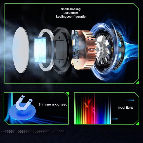 Draagbare Smartphone Radiator met Magnetische Koeling, Slimme Temperatuurregeling voor Gaming en Vloggen, Zwart — afbeelding 2