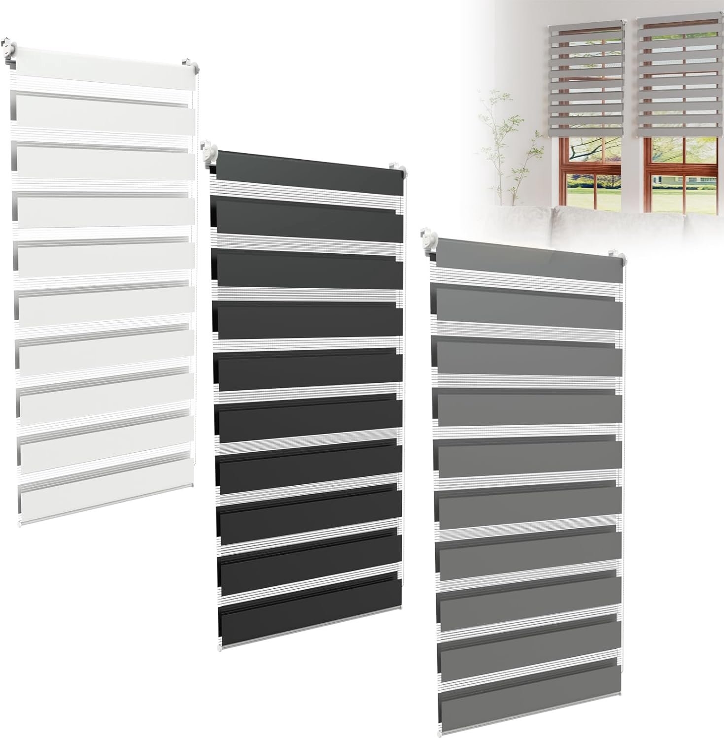 Rolgordijn met klembevestiging, zonder boren, B70 x H120 cm, wit, duorolgordijnen voor ramen, klemrolgordijn, lichtdoorlatend en verduisterend, voor kantoor, woonkamer, keuken, badkamer