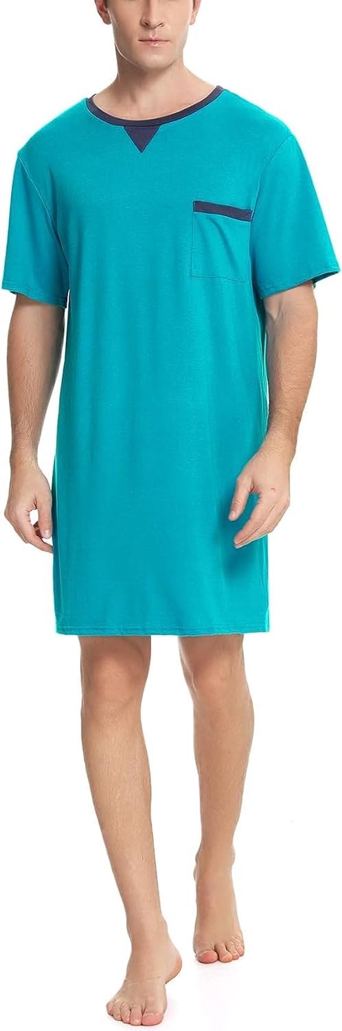 Nachthemd voor heren, katoenen pyjama met lange mouwen, korte mouwen, pyjama-bovenstuk, lang T-shirt, ronde hals met knopen, huiskleding, grote maat, zacht, comfortabel