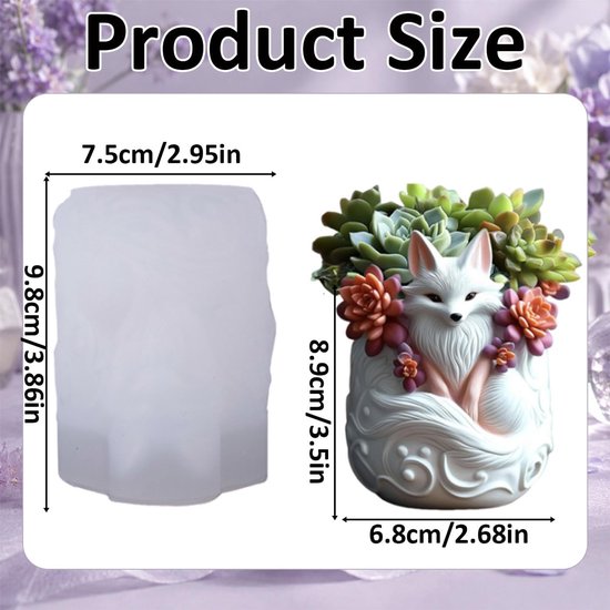 Bloempot siliconen vorm, 8,5 x 6,4 cm DIY katten plantenbakvorm voor gips beton, kattenpotvorm voor vetplanten, mini-planten, creatieve kat bloempot potjes kaarsenhouder (vos) — afbeelding 2