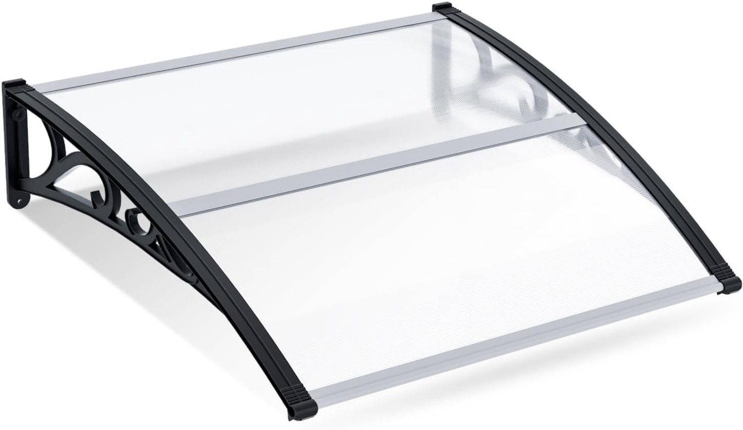 Luifel voor voordeur, 100 x 120 cm, boogluifel van transparant polycarbonaat, 5,2 mm, met aluminium frame, deurdak buiten, weerbestendig, regen-, sneeuw- en uv-bescherming