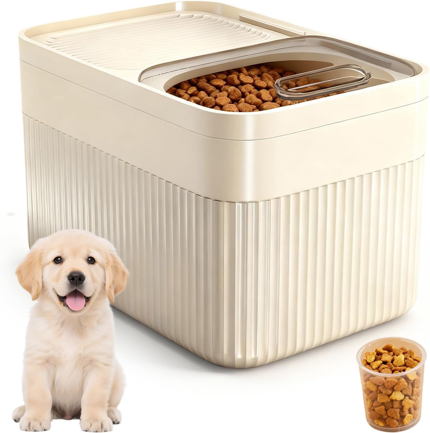 Voercontainer voor huisdieren met maatbeker, opslag van hondenvoer, luchtdichte opbergcontainer voor diervoer, 5 kg, kattenvoer, opbergcontainer, 24 x 17 x 18 cm, voor honden en katten