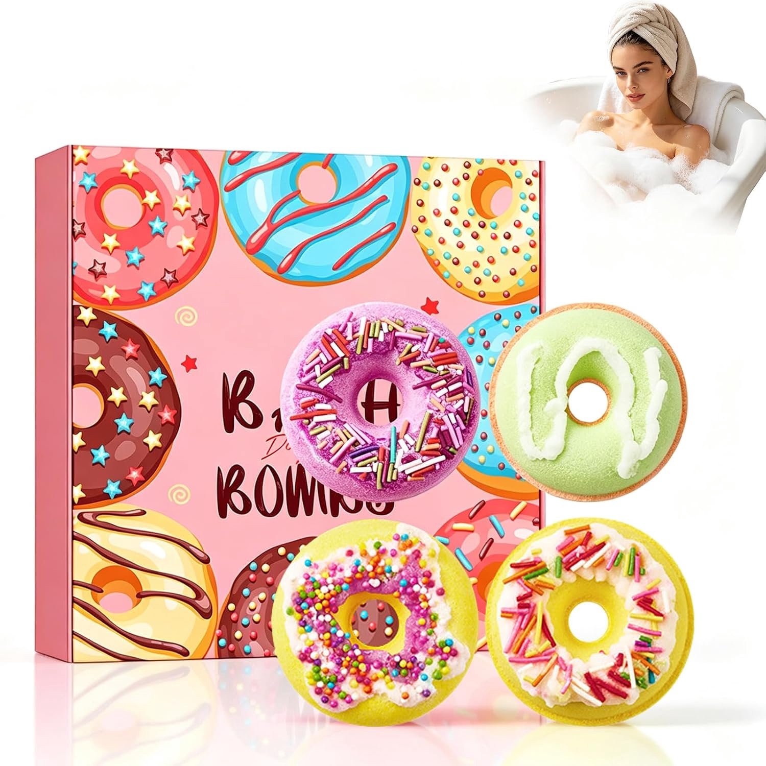 Badbommen, Set van 4 Bruisende Badstenen met Etherische Oliën, Zoete en Relaxende Badbommen, voor Vrouwen en Moeder