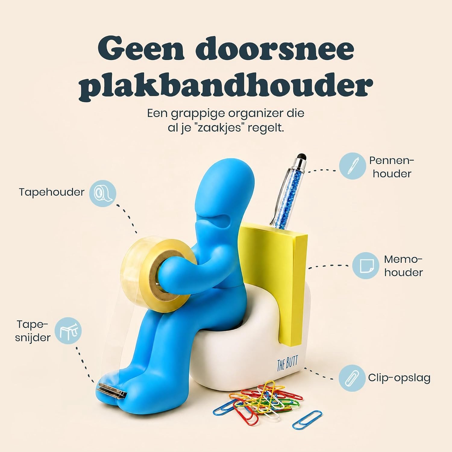 Butt Station - Blauw - Bureau-organizer met Plakfolieroller - Voor Kantoor en Thuis