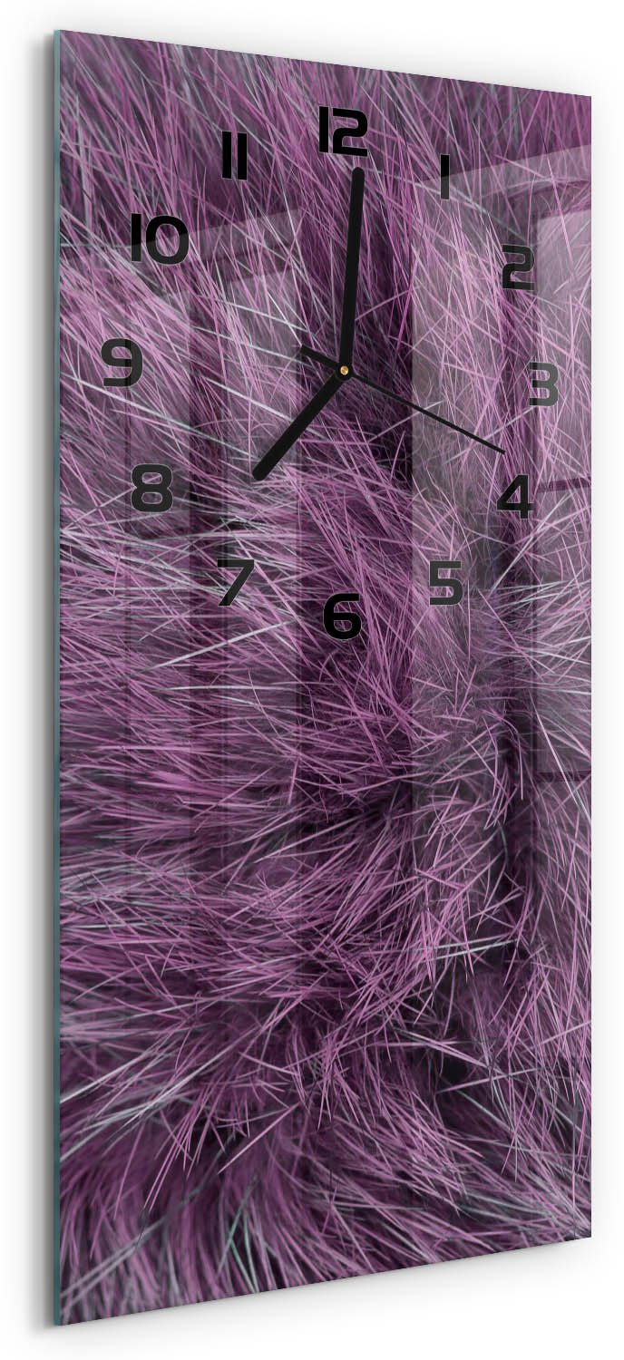 Tulup Wandklok - Roze bont Moderne Wandklok Glas - 30x60 cm - Roze Wandklok Glas Decoratie - Zwarte handen - Rechthoekige Klok - Glazen Wandklok Design - Klok Glas Met Opdruk