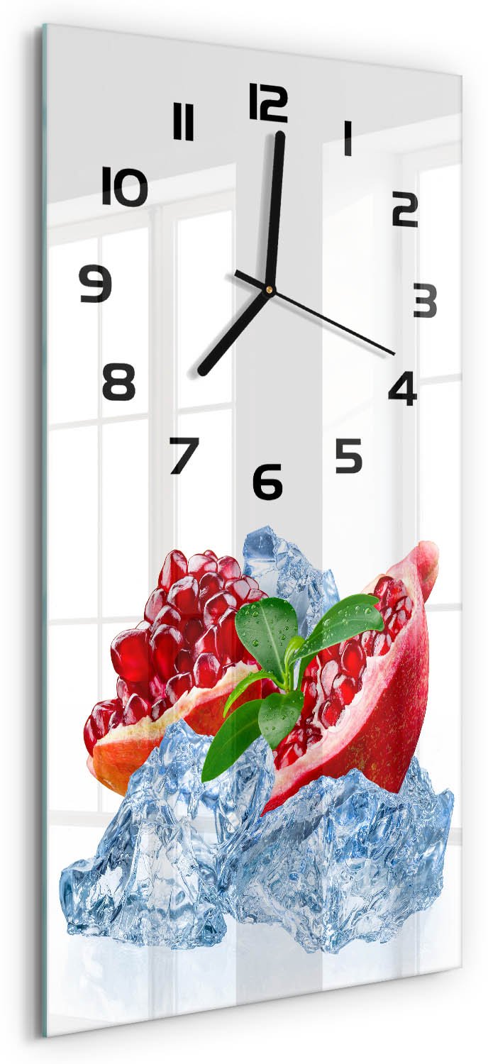 Tulup Wandklok - IJsgranaat Klok Glas Met Opdruk - 30x60 cm - Rood Moderne Wandklok Glas - Zwarte handen - Rechthoekige Klok - Decoratieve Glazen Klok - Glazen Wandklok Design