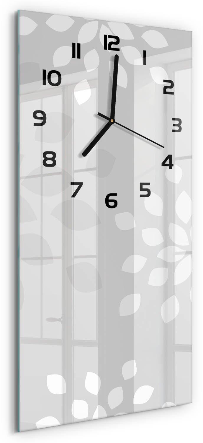 Tulup Wandklok - Bloemenpatroon Moderne Wandklok Glas - 30x60 cm - Grijs Wandklok Glas Decoratie - Zwarte handen - Rechthoekige Klok - Glazen Wandklok Design - Klok Glas Met Opdruk
