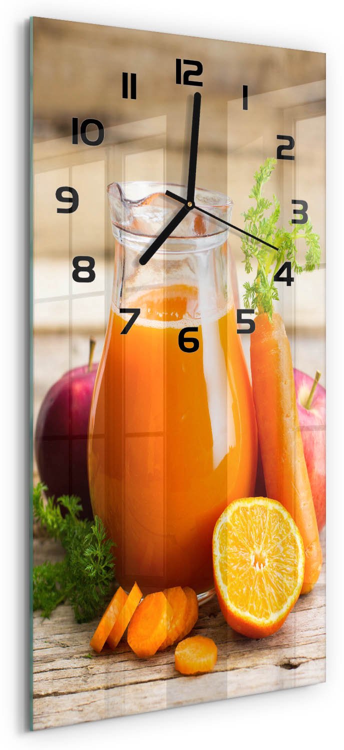 Tulup Wandklok - Vruchtensap Glazen Klok Met Print - 30x60 cm - Oranje Wandklok Glas Met Motief - Zwarte handen - Rechthoekige Klok - Wandklok Glas Decoratie - Gekleurde Glazen Klok