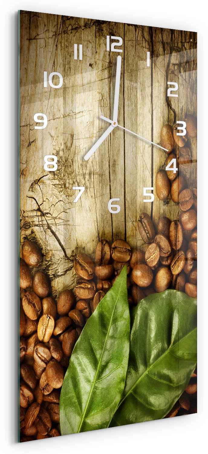 Tulup Wandklok - Koffiebonen Gekleurde Glazen Klok - 30x60 cm - Groente Glazen Klok Met Print - Witte handen - Rechthoekige Klok - Moderne Wandklok Glas - Wandklok Glas Decoratie