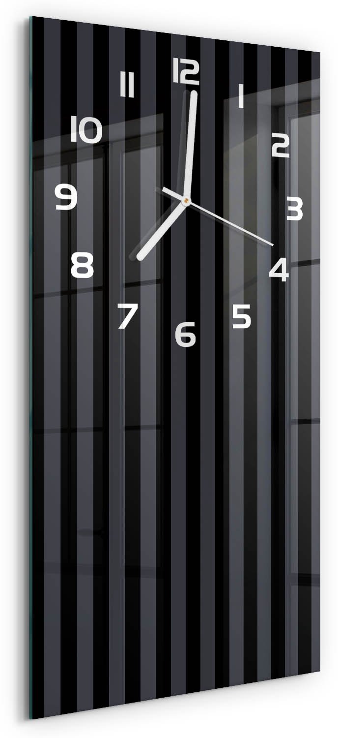 Tulup Wandklok - Zwarte en grijze strepen Decoratieve Glazen Klok - 30x60 cm - Zwart Glazen Wandklok Design - Witte handen - Rechthoekige Klok - Glazen Klok Met Print - Wandklok Glas Met Motief