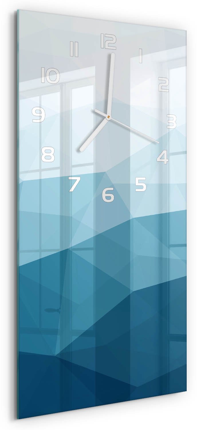 Tulup Wandklok - Abstracte achtergrond Wandklok Glas Met Motief - 30x60 cm - Blauw Decoratieve Glazen Klok - Witte handen - Rechthoekige Klok - Gekleurde Glazen Klok - Glazen Klok Met Print