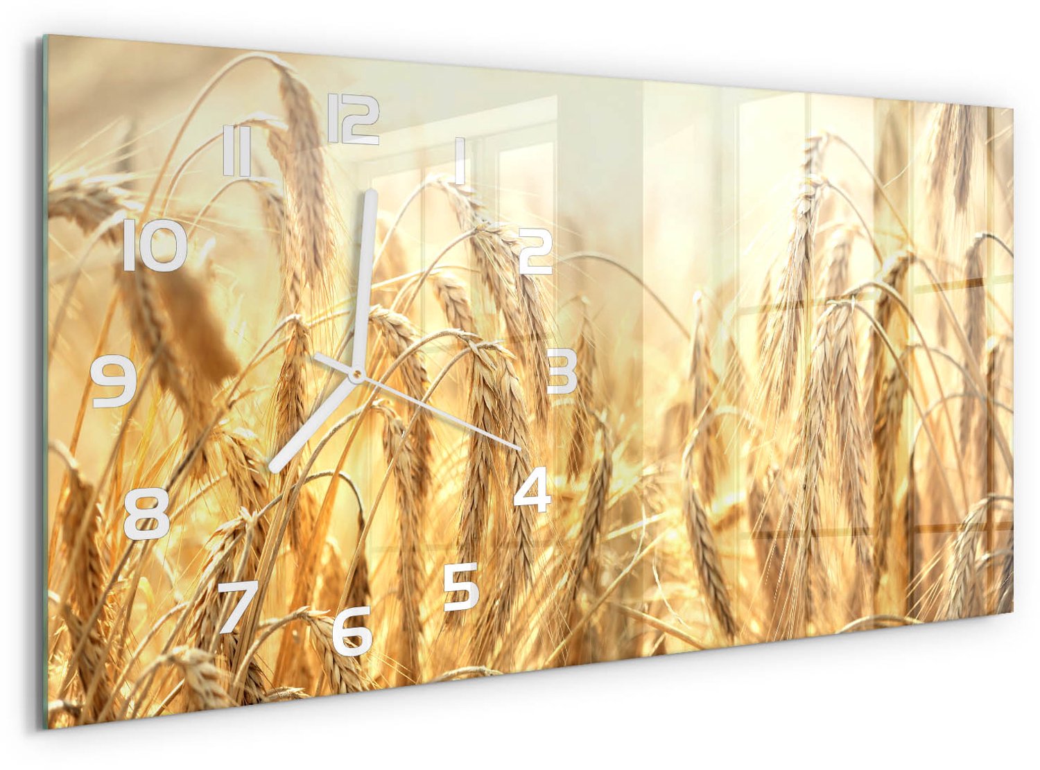 TULUP Wandklok - Korrel Gekleurde Glazen Klok - 60x30 cm - Beige Glazen Klok Met Print - Witte handen - Rechthoekige Klok - Moderne Wandklok Glas - Wandklok Glas Decoratie