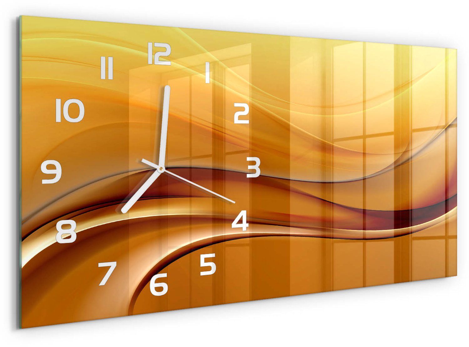 TULUP Wandklok - Golfabstractie Moderne Wandklok Glas - 60x30 cm - Oranje Wandklok Glas Decoratie - Witte handen - Rechthoekige Klok - Glazen Wandklok Design - Klok Glas Met Opdruk