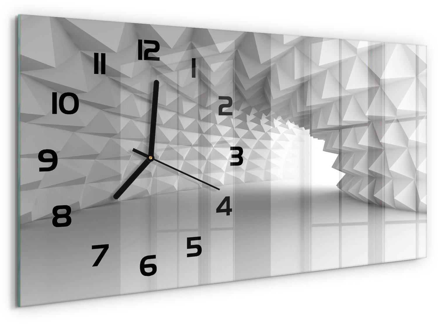 TULUP Wandklok - Tunnel van abstractie Gekleurde Glazen Klok - 60x30 cm - Grijs Glazen Klok Met Print - Zwarte handen - Rechthoekige Klok - Moderne Wandklok Glas - Wandklok Glas Decoratie