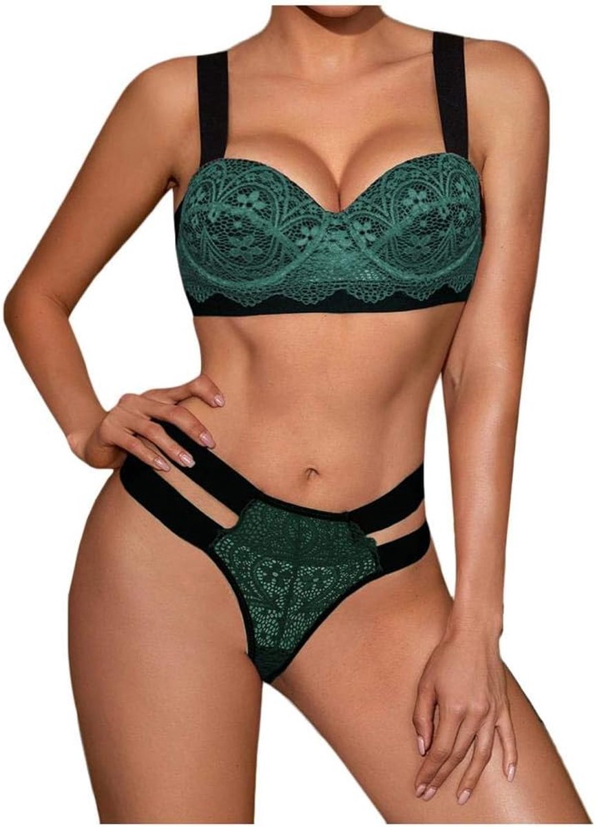 Babydolls, nachtjaponnen & negligés Dames Sexy Lingerie Set Kanten String Sexy Ondergoed-green_S