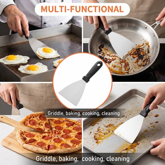 Driehoekige Spatel van RVS, schraper voor plancha en banketbakkerij, 23x9,6 cm, ergonomische handgreep, vaatwasbestendig, ideaal voor BBQ en pizza, 1 stuk — afbeelding 3