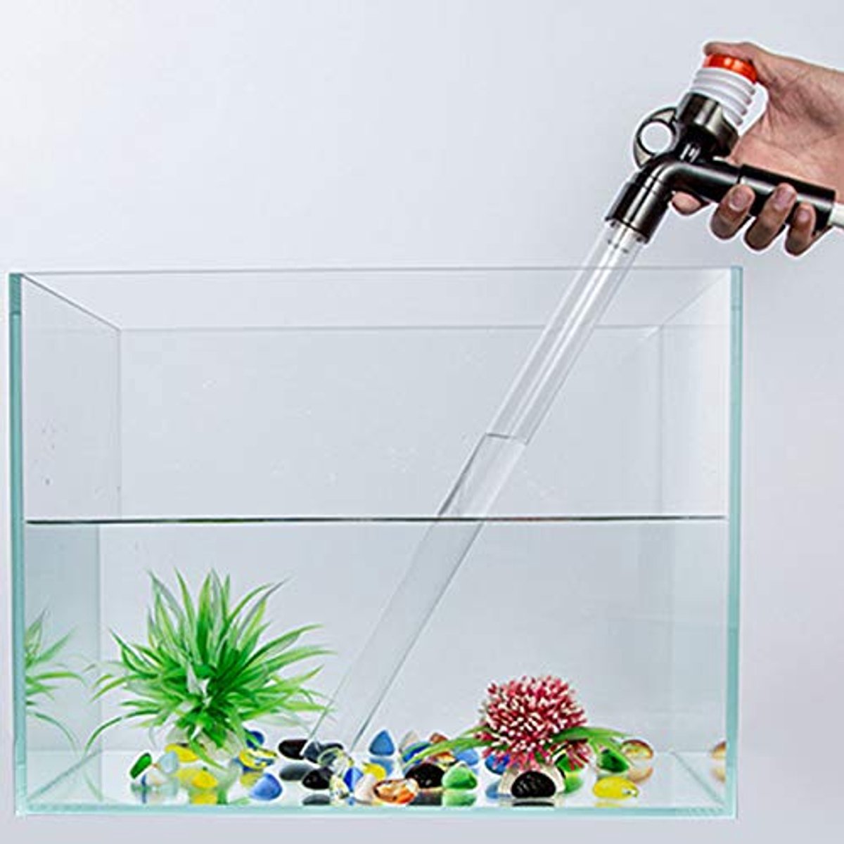 Aquarium grindreiniger & waterwisselset lange zuigmond, luchtdruk startknop instelbare waterstroom BPA-vrij voor bodemreiniging en water verversen