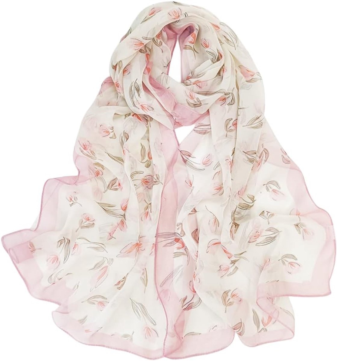 Damessjaal, chiffon, bloemenpatroon, licht en transparant, bloemenpatroon, veelzijdig inzetbaar