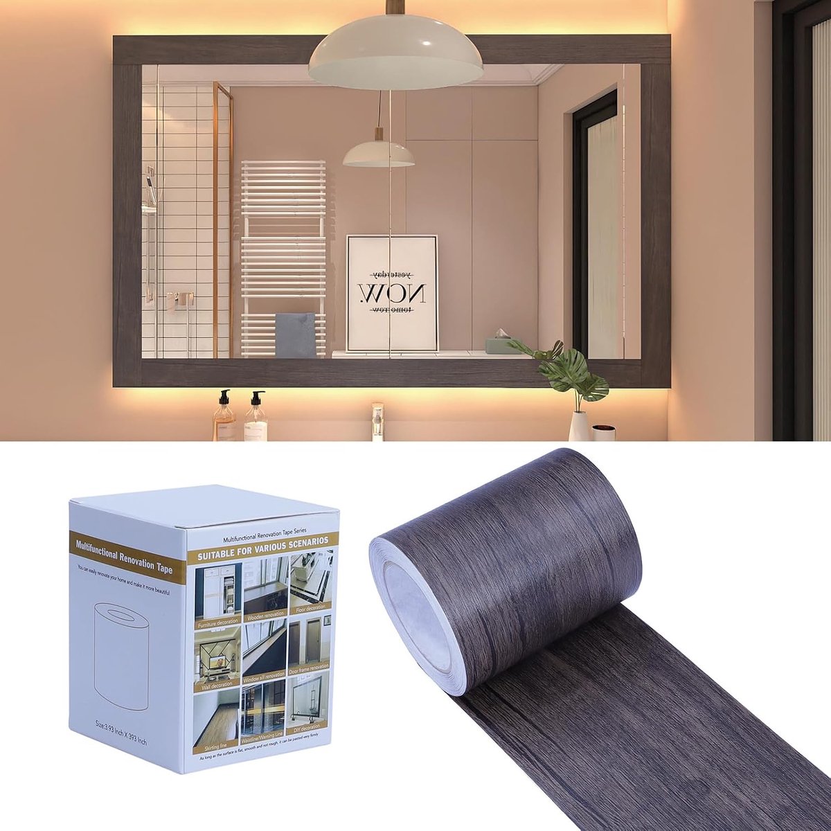 Reparatietape voor houtnerf, zelfklevend houtkleurig plakband voor tafels, stoelen, plinten, deuren, ramen, vloeren, handwerk, doe-het-zelf, rand, wanddecoratie, 10 cm x 10 m