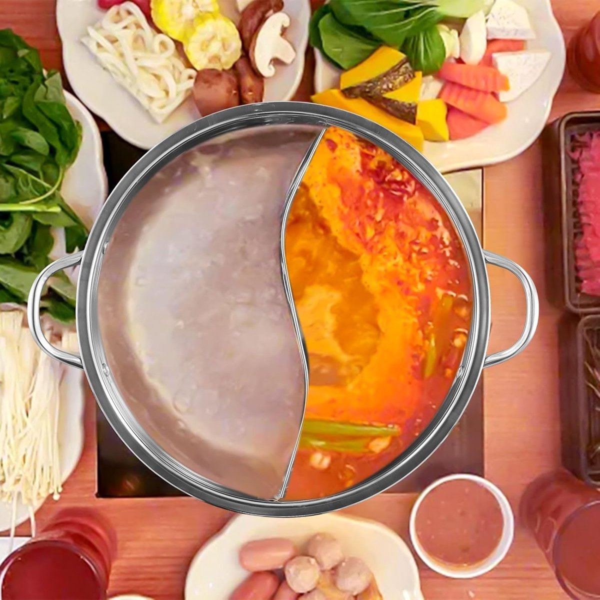 Pot roestvrijstalen hotpot om te koken, geschikt voor inductiekookplaten en gasfornuizen, geweldig voor feesten (B)